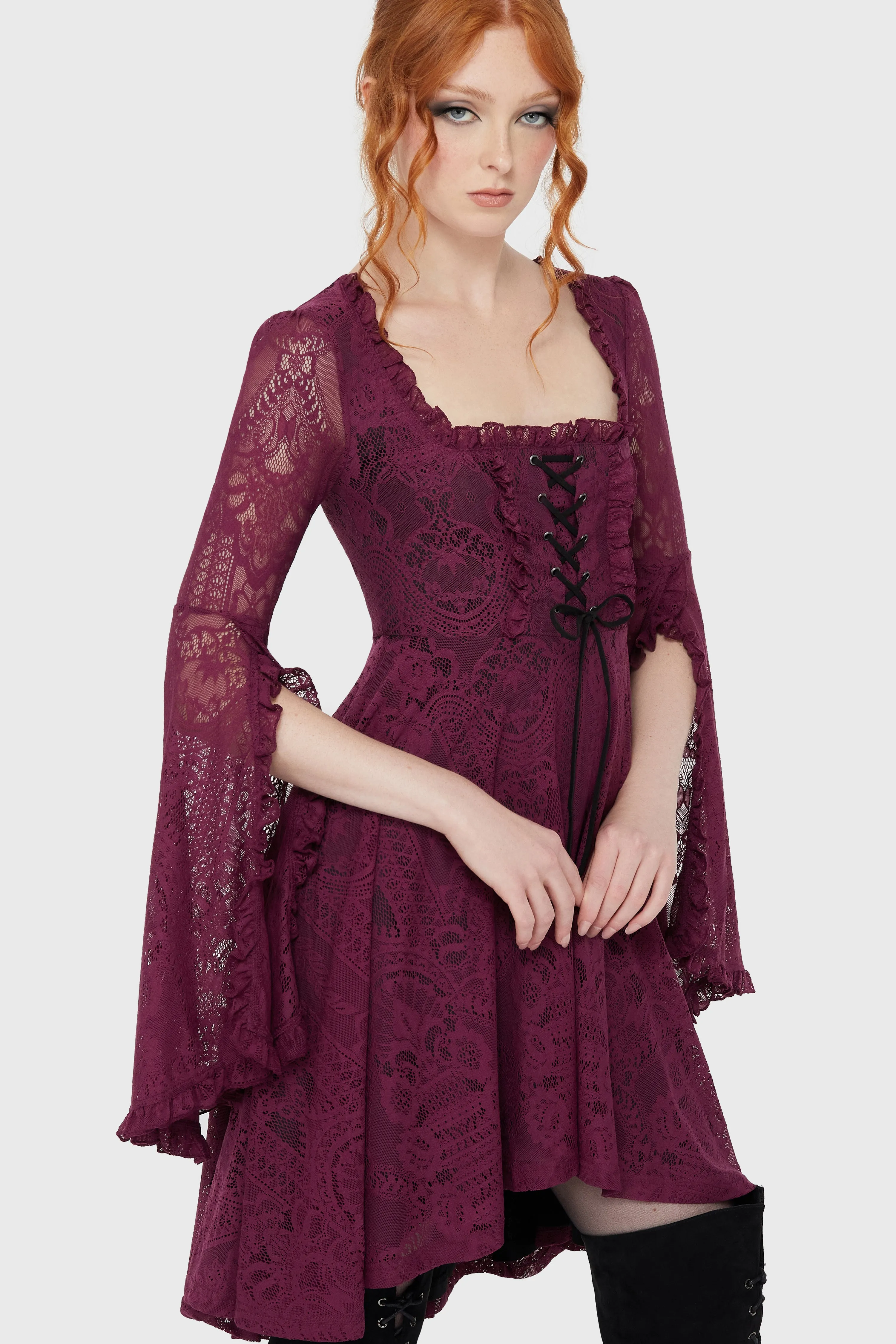 Killing Kisses Lace Maiden Dress Plum sold by Killstar product image thumbnail 2