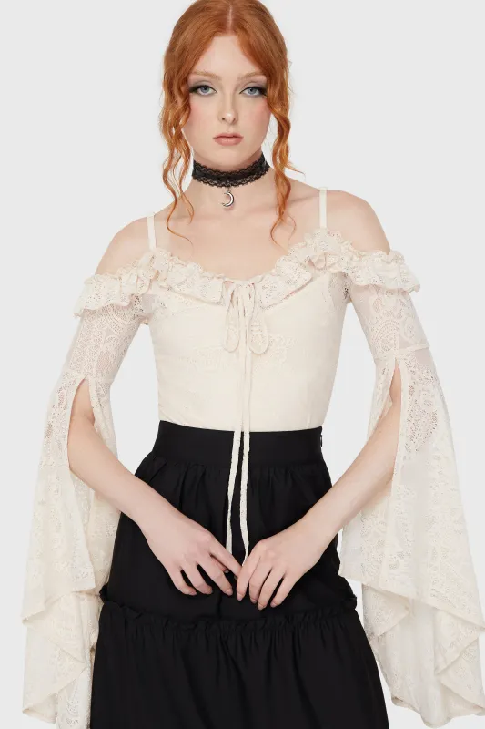Breathless Lace Bardot Top [IVORY] sold by Killstar