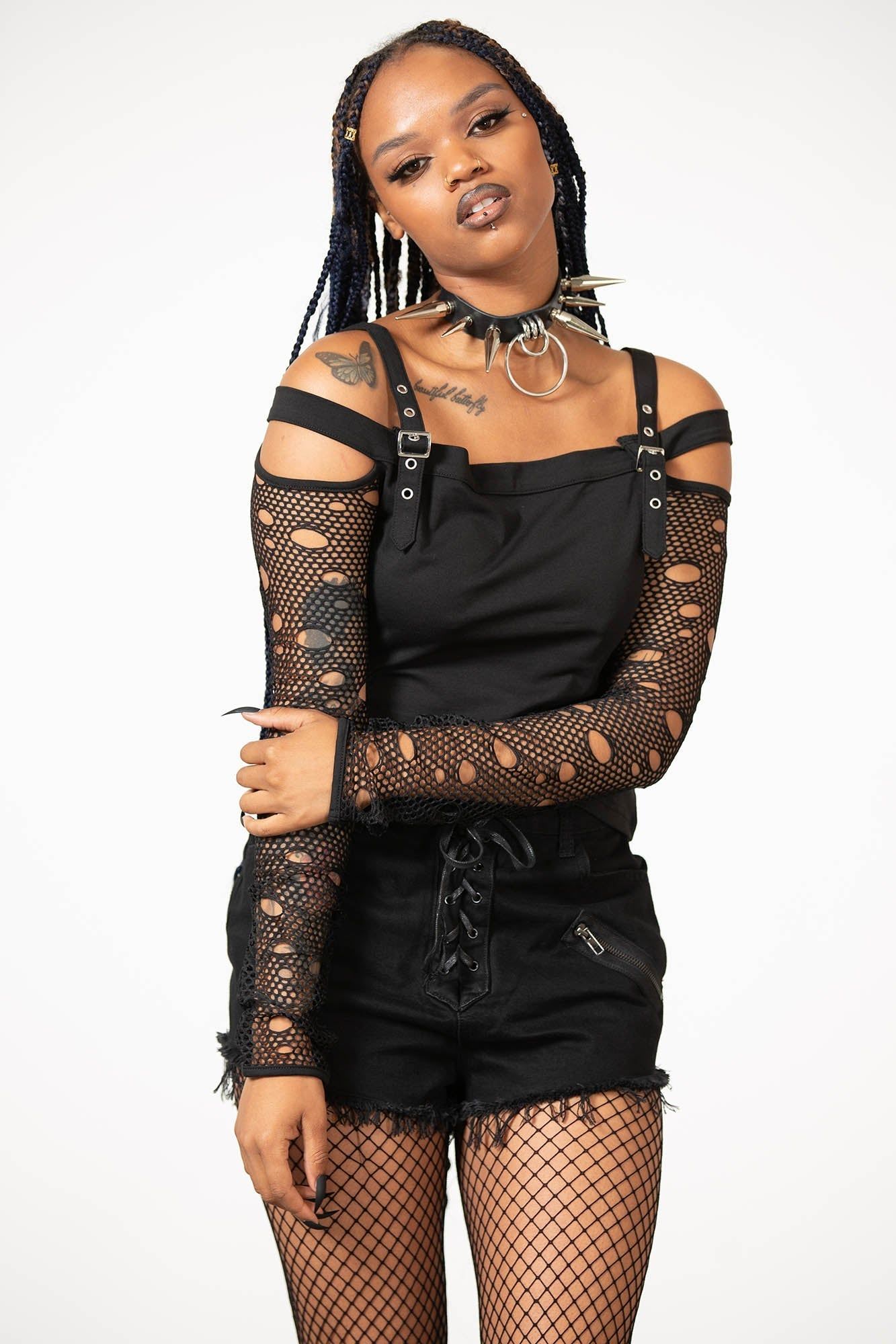 Glitched Fishnet Bardot Top Resurrect sold by Killstar product image thumbnail 3