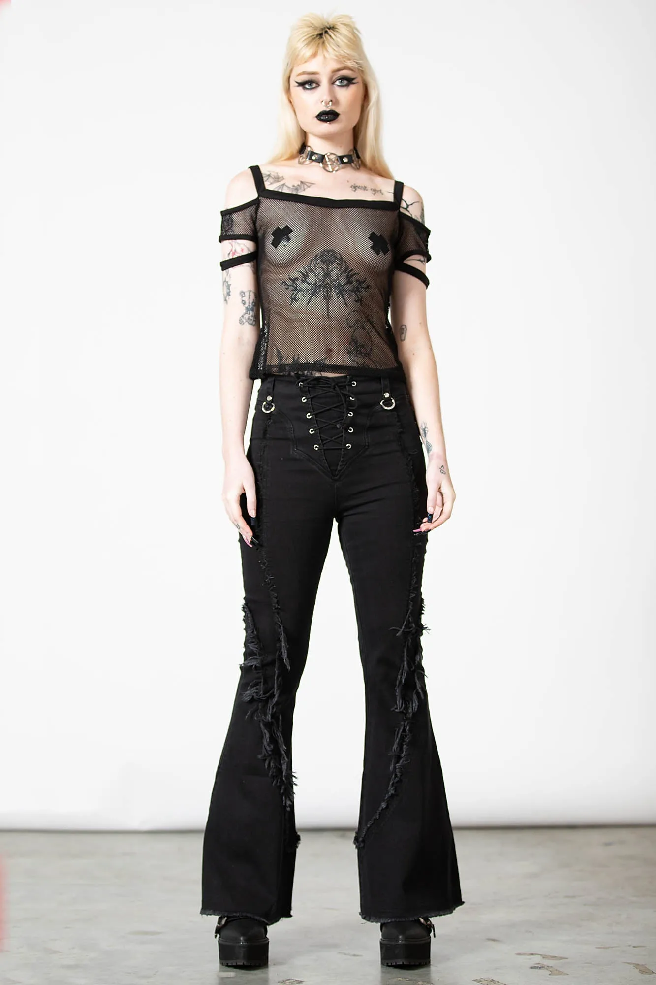 Huntly Fishnet Bardot Top sold by Killstar product image thumbnail 4