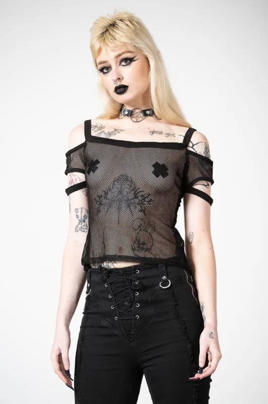 Huntly Fishnet Bardot Top sold by Killstar