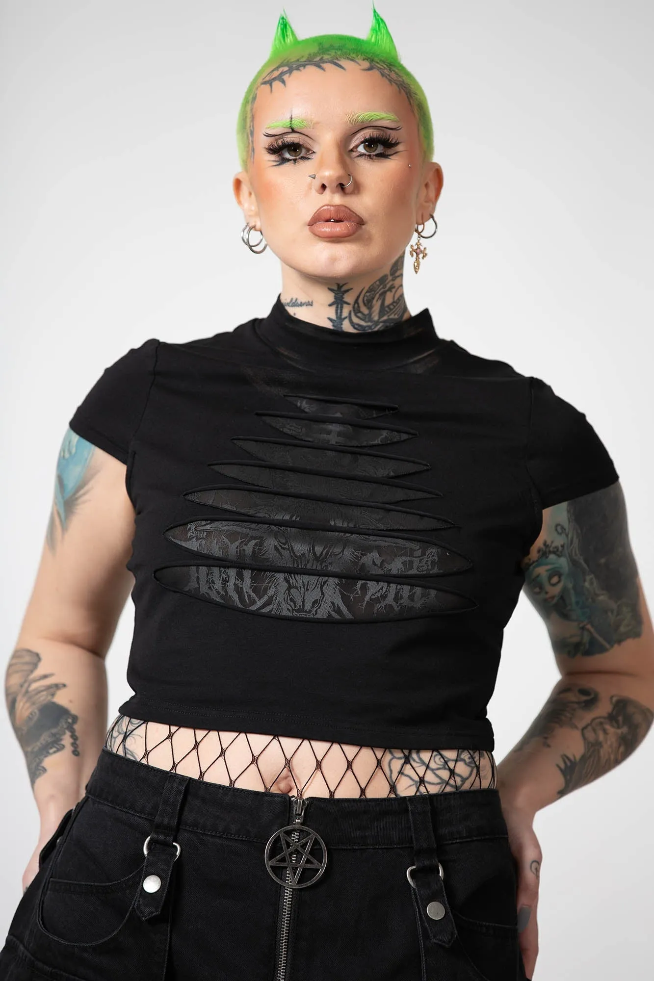 Hettie Slashed Crop Top - Resurrect sold by Killstar product image thumbnail 2