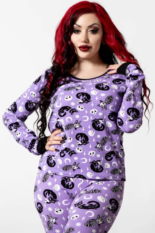 Purr Off Long Sleeve Top [PLUM] made by Killstar