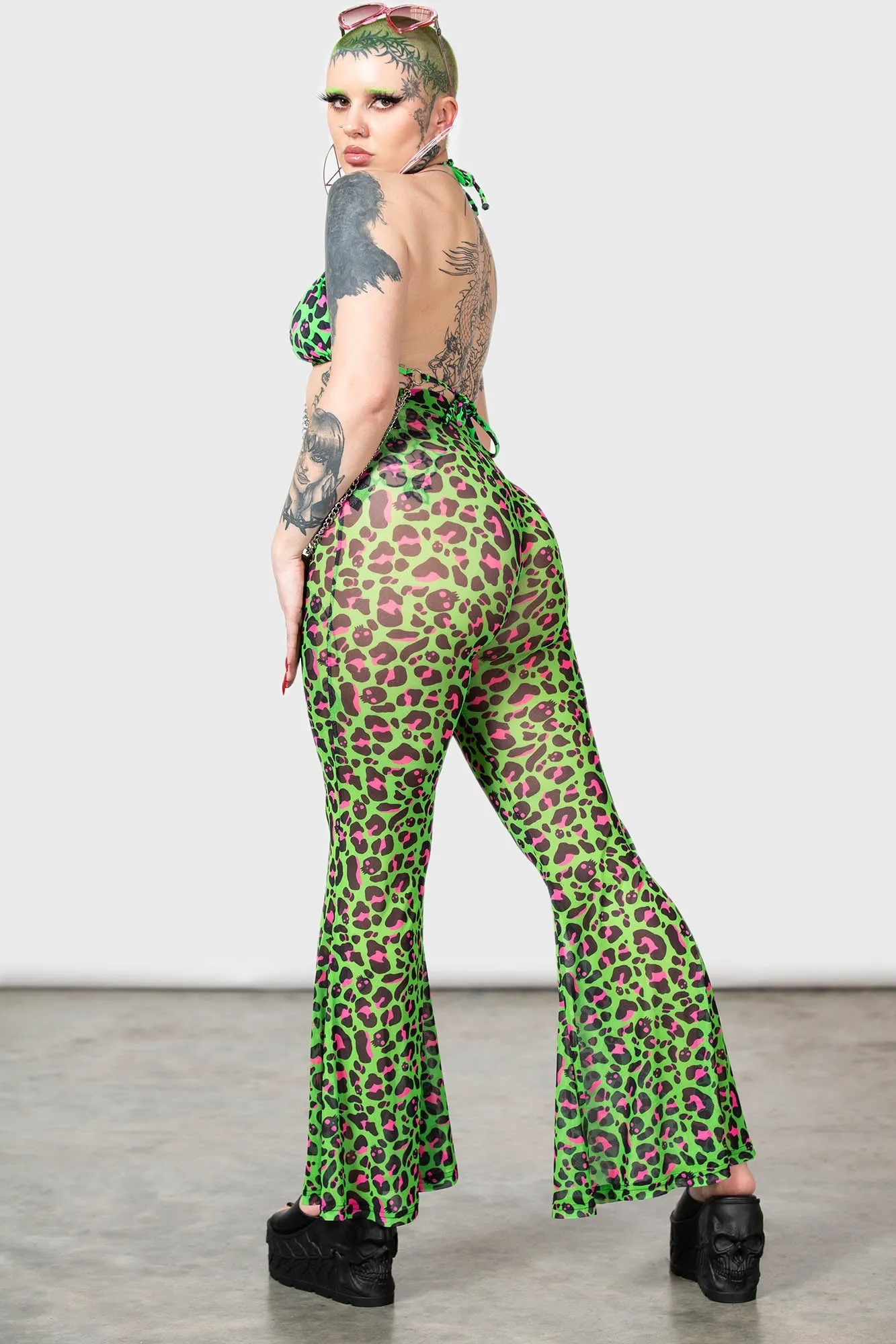 Emerald Sugar Mesh Flare Trousers sold by Killstar product image thumbnail 5