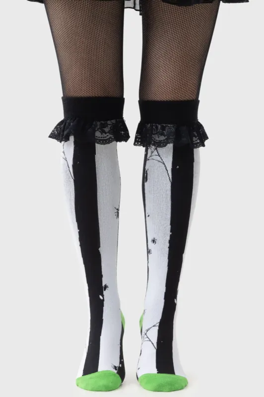 Distressed Stripe Knee High Socks sold by Killstar