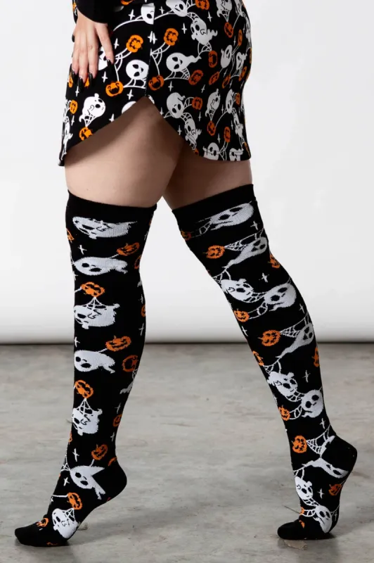 Haunted Pumpkin Knee-High Socks sold by Killstar