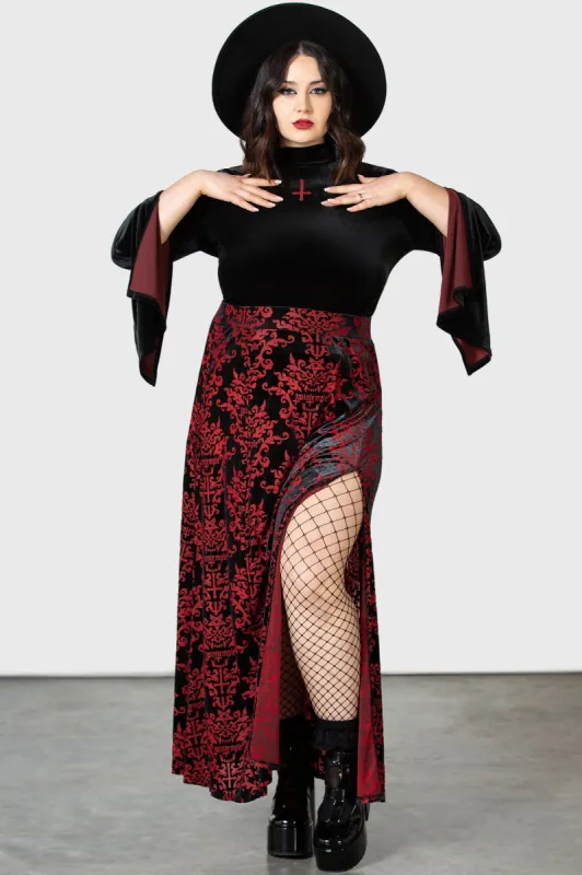 Scarlet Fiend Maxi Skirt [PLUS] sold by Killstar