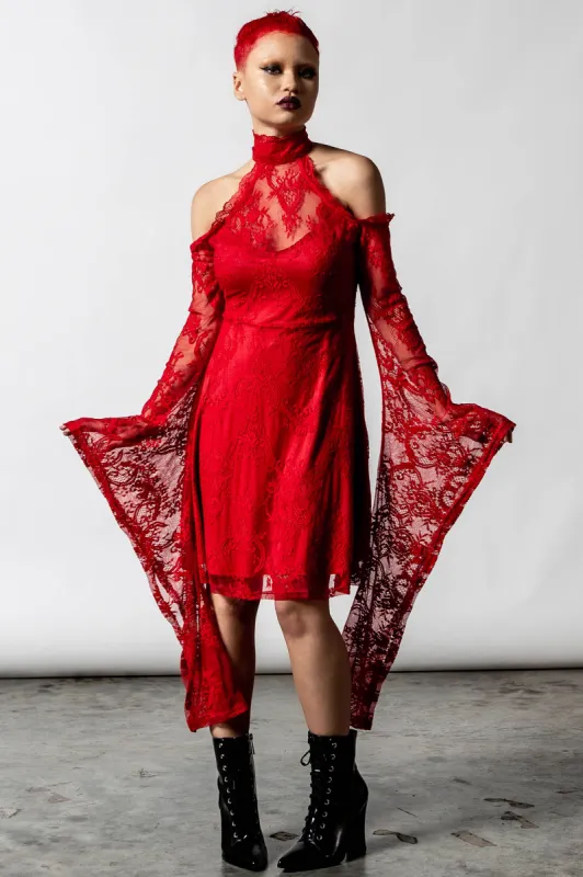 To Dust Kimono-Sleeve Dress [SCARLET] - Resurrect sold by Killstar