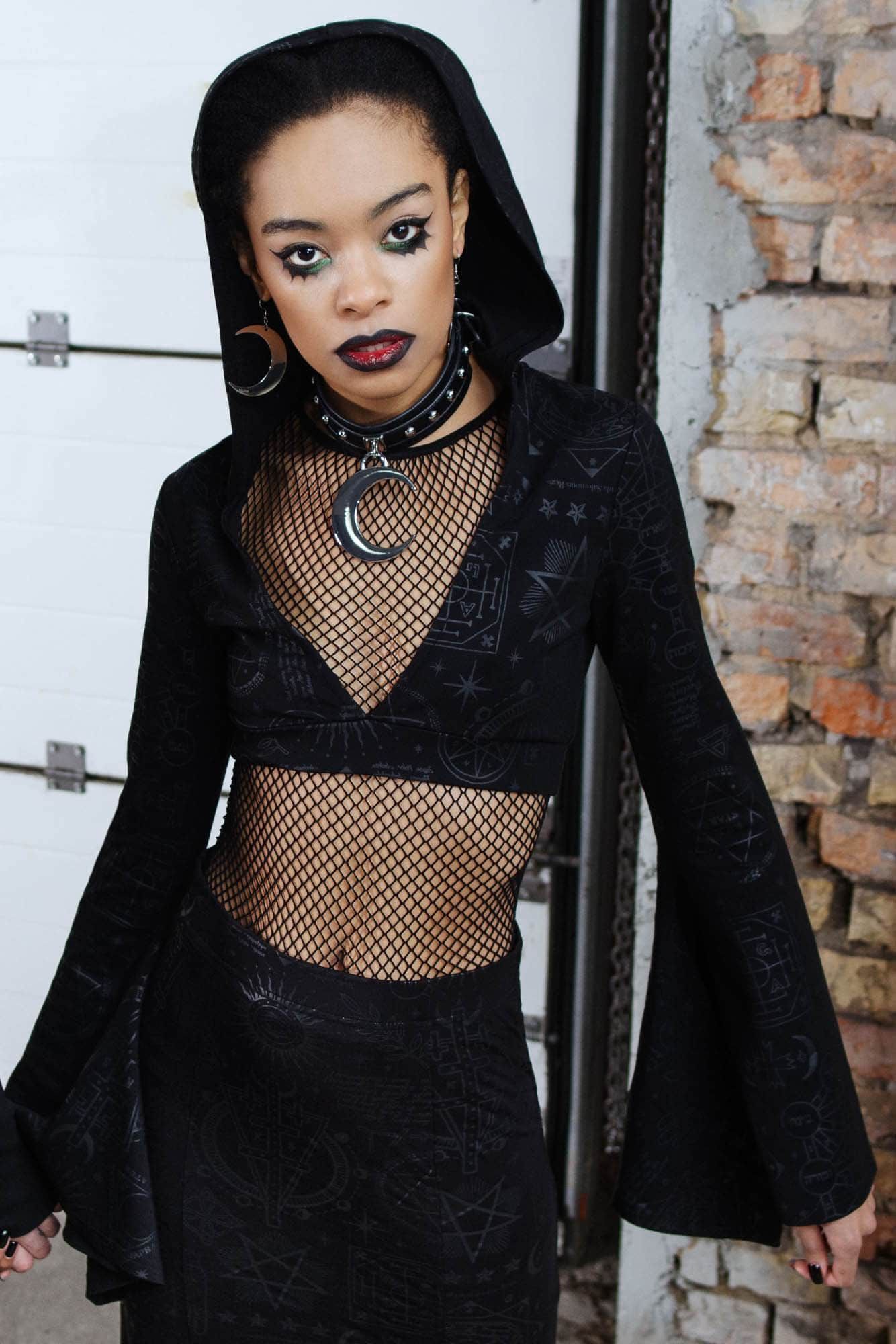 Witchhead Hooded Crop Top Resurrect sold by Killstar