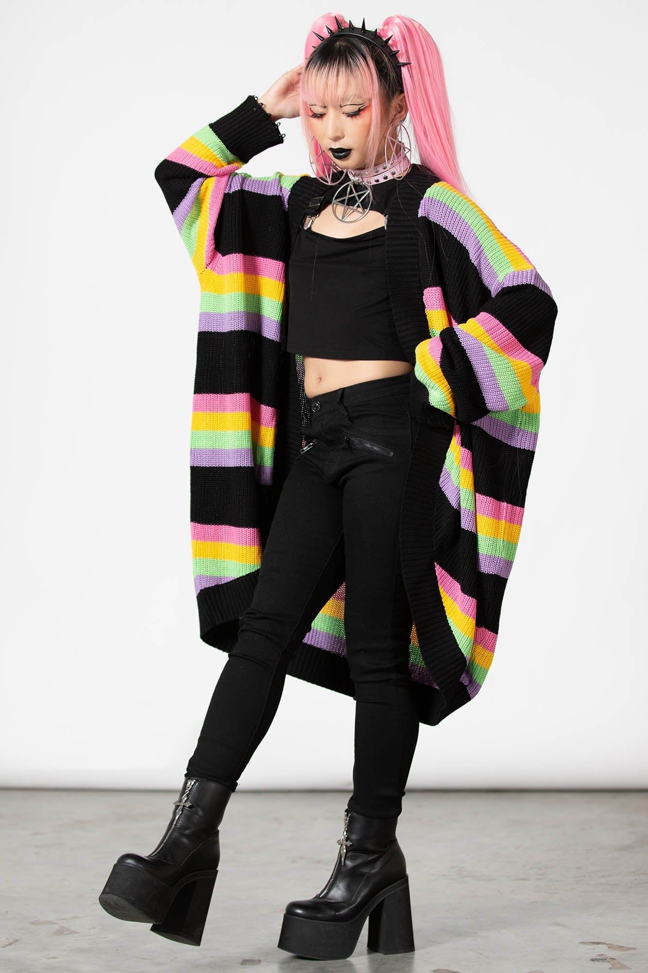 Rainbow Knit Cardigan Resurrect sold by Killstar