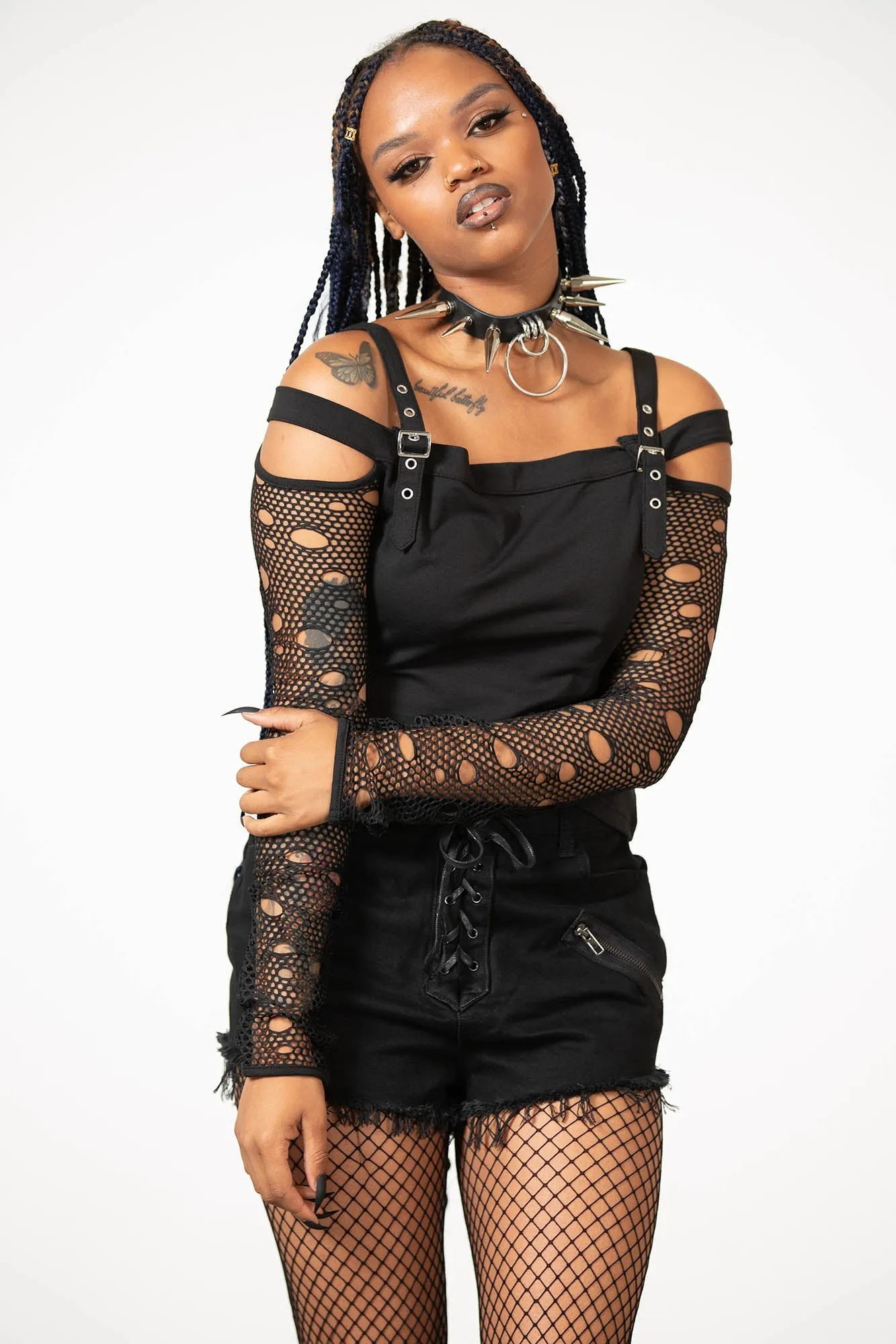 Glitched Fishnet Bardot Top sold by Killstar product image thumbnail 3