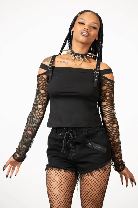 Glitched Fishnet Bardot Top sold by Killstar