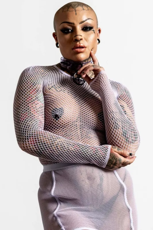 Sweetheart Fishnet Top [LILAC] sold by Killstar