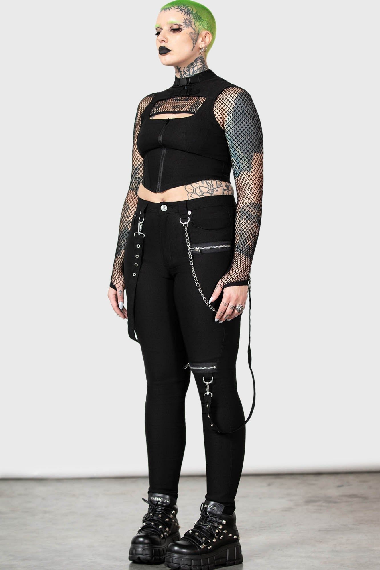 The Rave Skinny Trousers Resurrect sold by Killstar