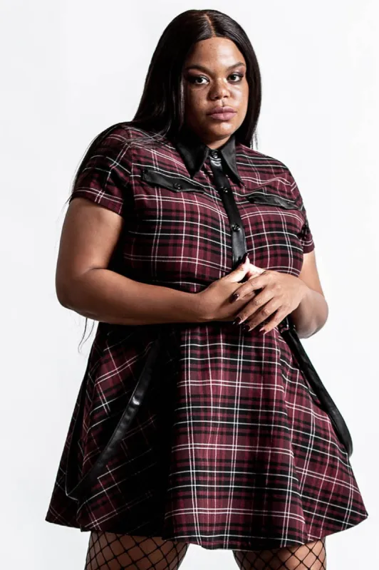 Menace Collar Dress [BLOOD TARTAN] [PLUS] sold by Killstar