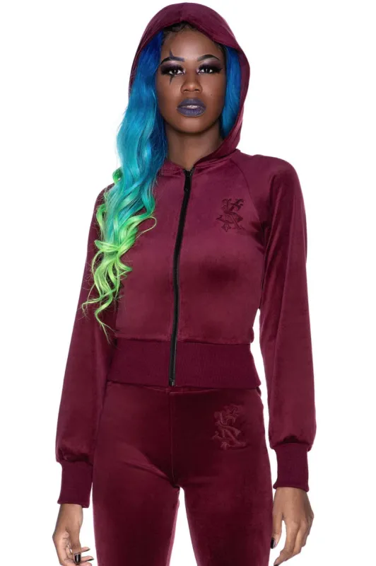 Just Crew-Sin Velvet Hoodie [BURGUNDY] sold by Killstar
