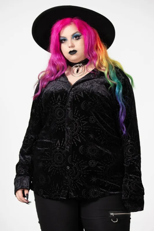 Alchemight Burnout Button-Up Shirt [PLUS] sold by Killstar