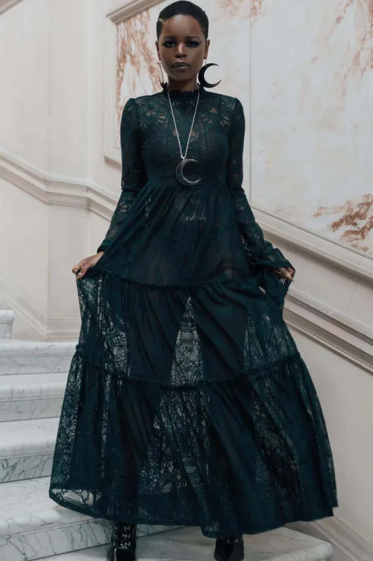 Hecate Lace Maxi Dress [Emerald] Resurrect sold by Killstar