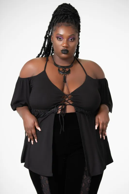 Amber Bat Cold Shoulder Top [PLUS] sold by Killstar