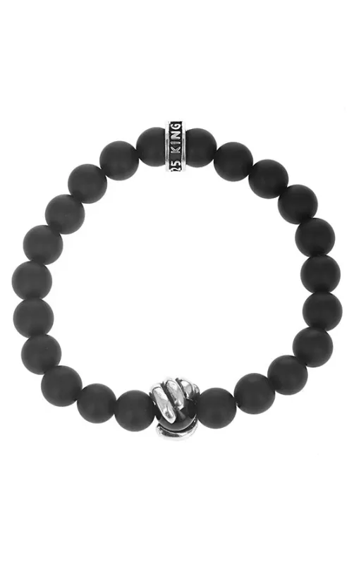 Matte Onyx Bead Bracelet with Scroll Charm sold by King Baby Studio