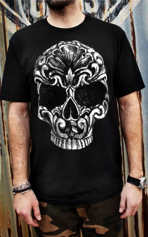 Black Baroque Skull Graphic Tee sold by King Baby Studio