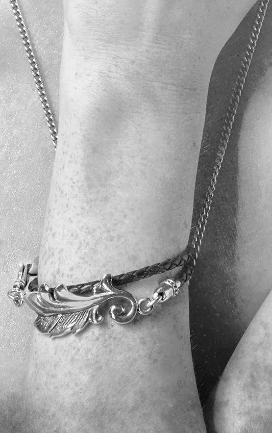 Feathered Scroll Bracelet w/ Double Leather Strap sold by King Baby Studio product image thumbnail 2