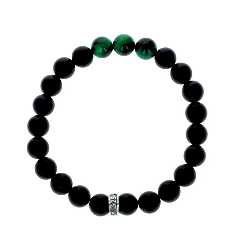 10mm Onyx Bead Bracelet w/ Three Green Tiger Eye Beads & Logo Ring sold by King Baby Studio