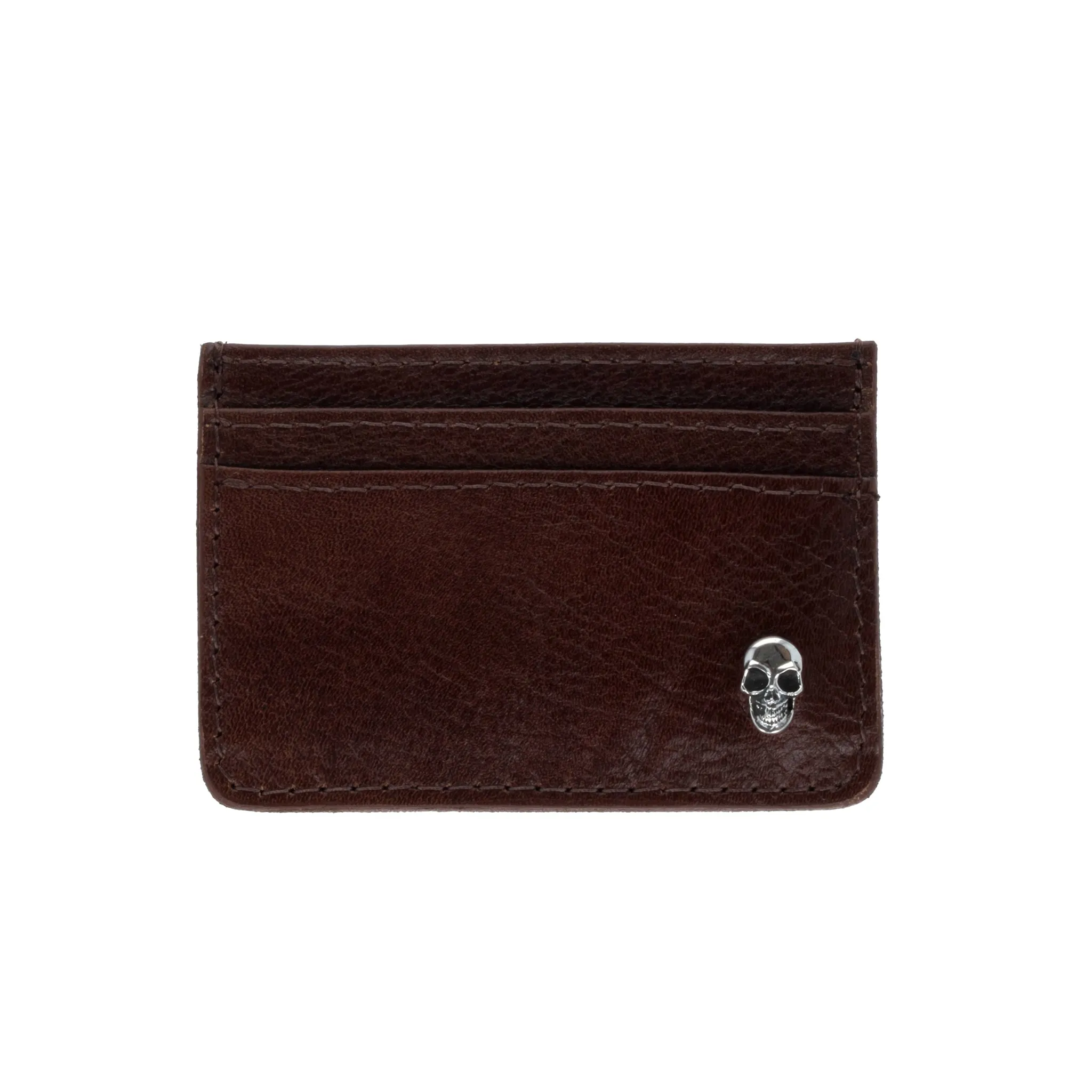 Brown Horizontal Card Holder Wallet w/ Silver Skull sold by King Baby Studio