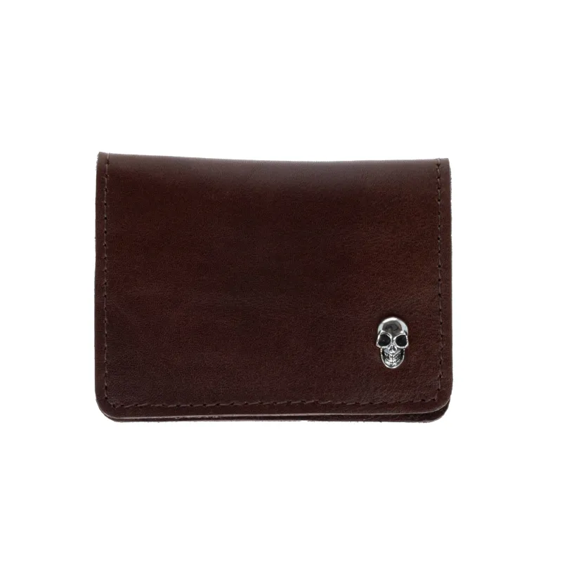 Brown Horizontal Bifold Card Holder Wallet w/ Silver Skull sold by King Baby Studio