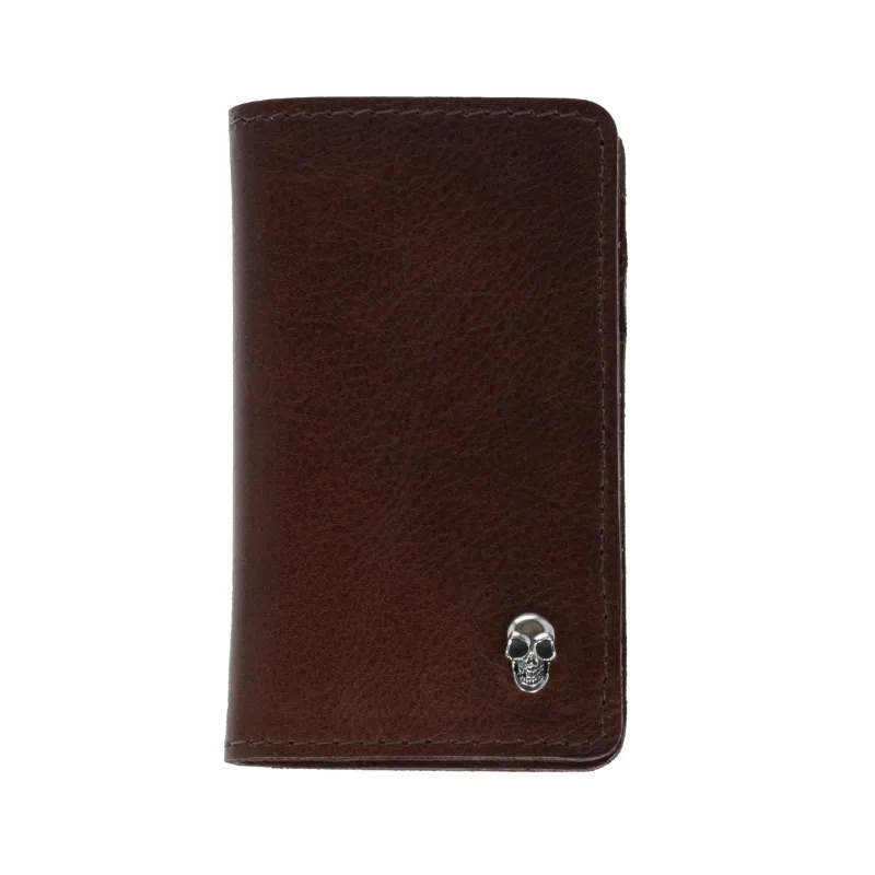 Brown Bifold Card Holder Wallet w/ Silver Skull sold by King Baby Studio