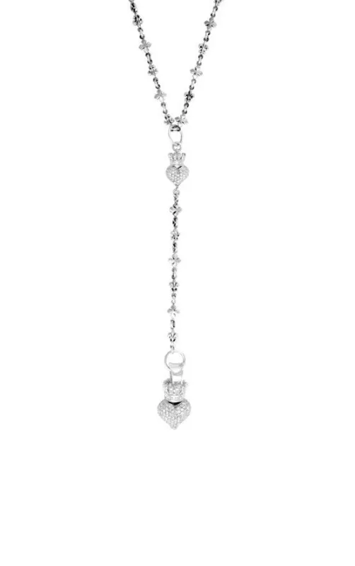 MB Cross Fleur De Lis Rosary w/3D CZ Pave Crowned Hearts sold by King Baby Studio