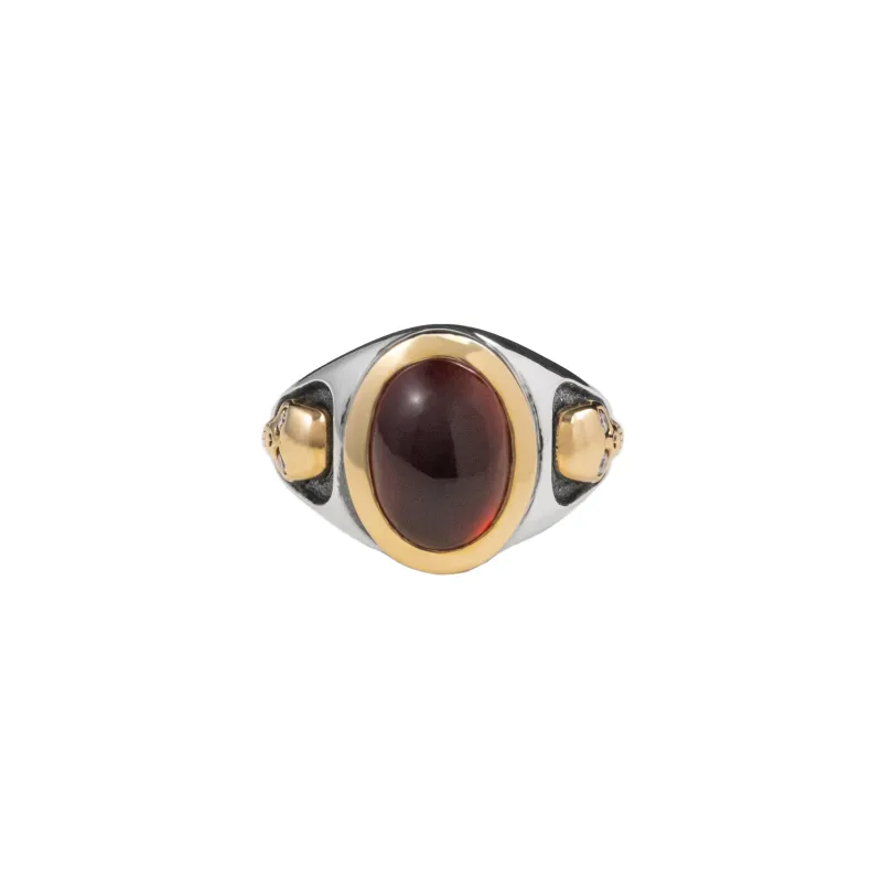 Garnet Oval Stone Ring w/ 10K Gold Skulls and Diamonds sold by King Baby Studio