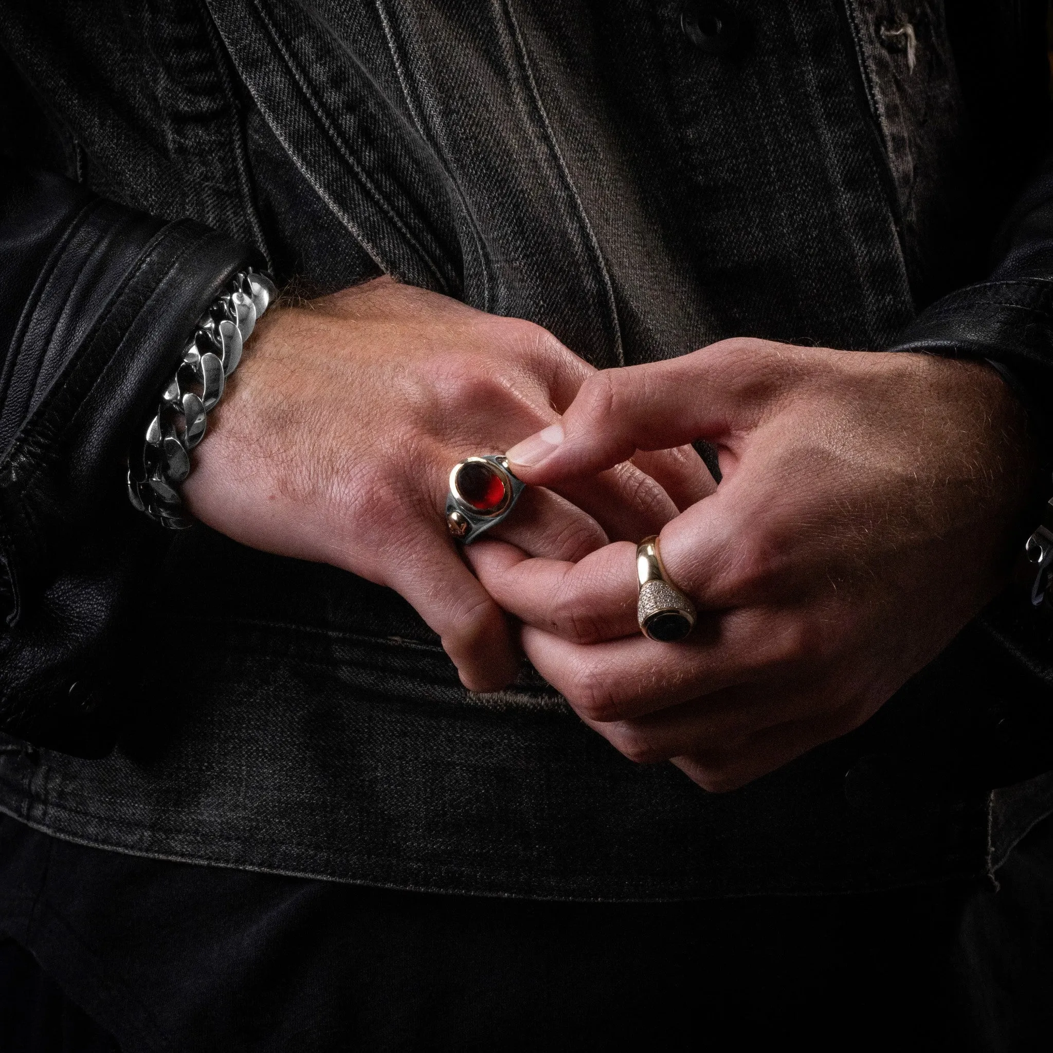 Garnet Oval Stone Ring w/ 10K Gold Skulls and Diamonds sold by King Baby Studio product image thumbnail 5