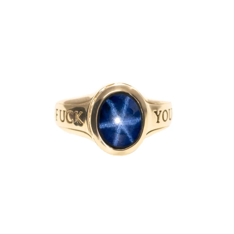 Sapphire Stone 10K Gold Ring w/ Fuck You and Stars sold by King Baby Studio