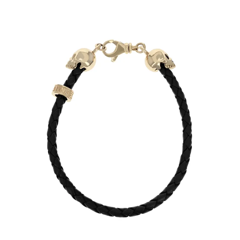 10K Gold Thin Braided Leather Hamlet Skull Bracelet sold by King Baby Studio