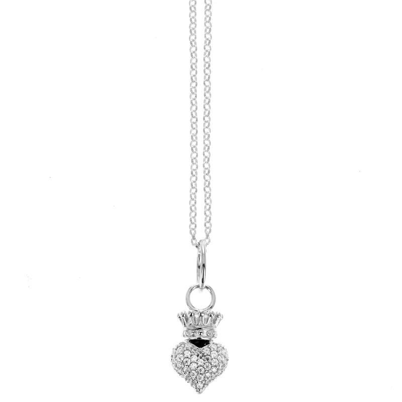 Mini 3D CZ Pave Crowned Heart Pendant w/ Micro Rolo Chain sold by King Baby Studio