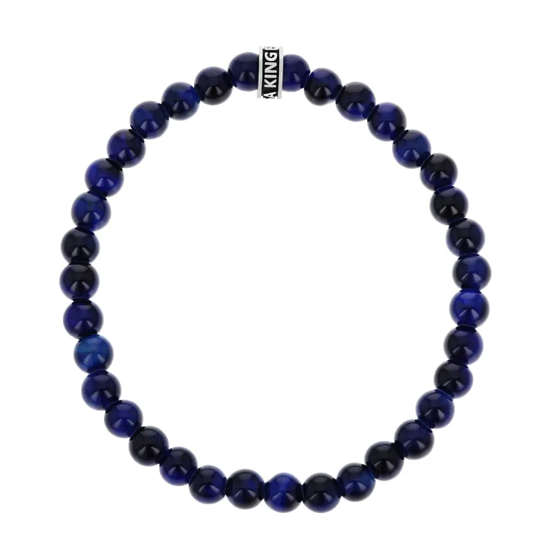 6mm Blue Tiger Eye Beaded Bracelet w/ Logo Ring sold by King Baby Studio