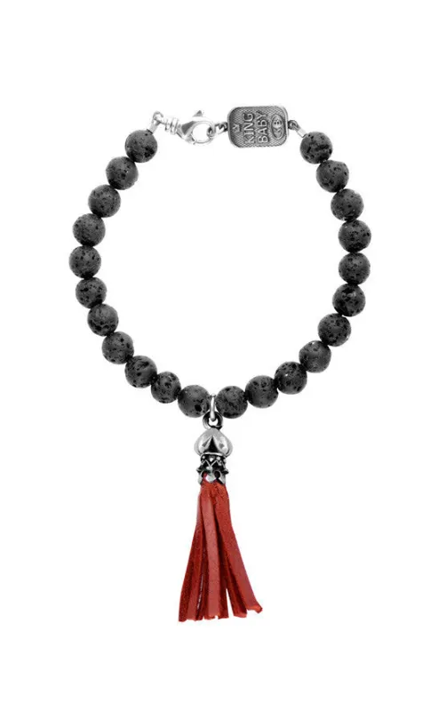8mm Lava Rock Bead Bracelet w/Heart Red Leather Tassel sold by King Baby Studio