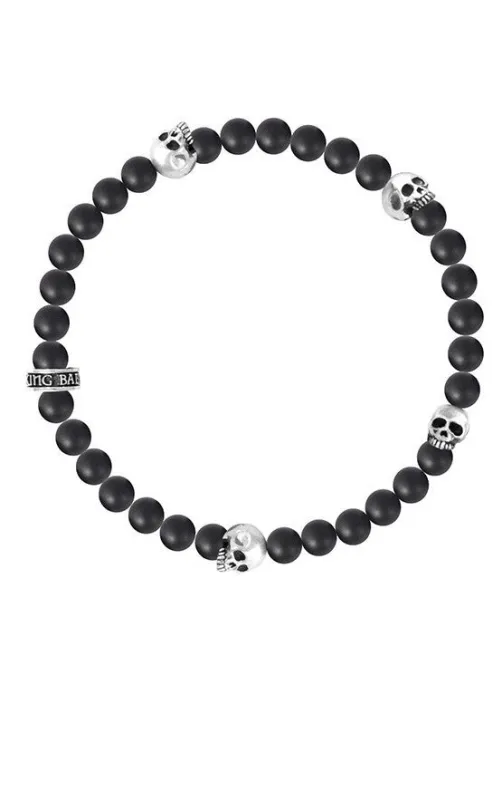 6mm Onyx Bead Bracelet w/ 4 Skulls sold by King Baby Studio