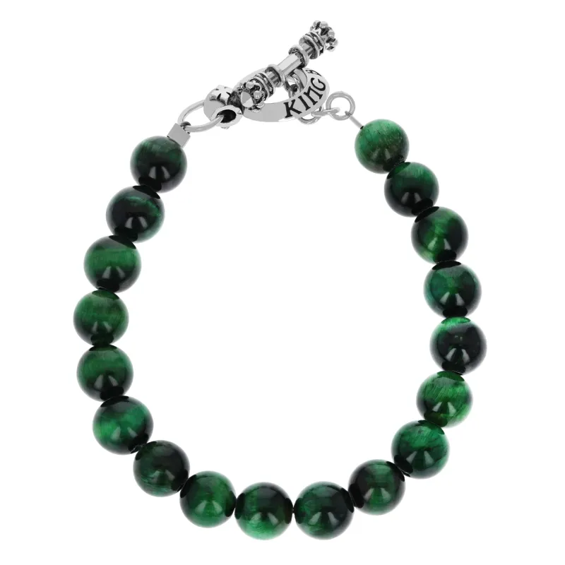 10mm Green Tiger Eye Bead Bracelet with Silver Clasp sold by King Baby Studio