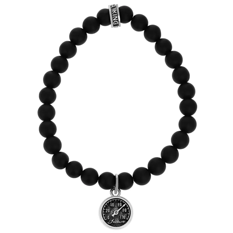 Indian Motorcycle 8mm Onyx Beaded Bracelet w/ Speedometer Charm sold by King Baby Studio