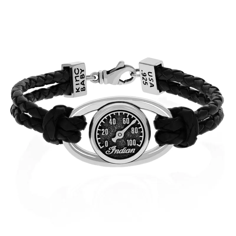 Indian Motorcycle Double Leather Braid Bracelet w/ Speedometer Icon and Lobster clasp sold by King Baby Studio