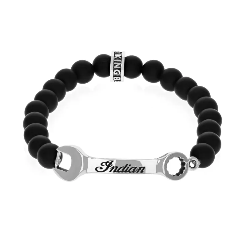 Indian Motorcycle 8mm Onyx Bead Bracelet w/ Large Wrench made by King Baby Studio