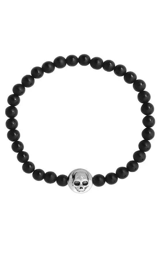 Matte Onyx with Polished Center Stripe Bead with Silver Hamlet Skull Button Bead sold by King Baby Studio