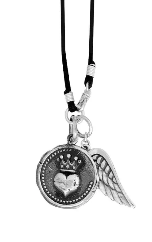 Large Heart Coin w/Wing on Braided Cord sold by King Baby Studio