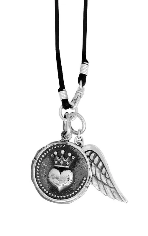 Large Heart Coin Pendant with Wing on Braided Cord sold by King Baby Studio