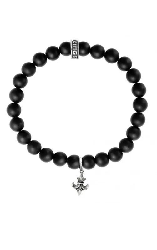 Onyx Bead Bracelet w/ Fleur De Lis sold by King Baby Studio