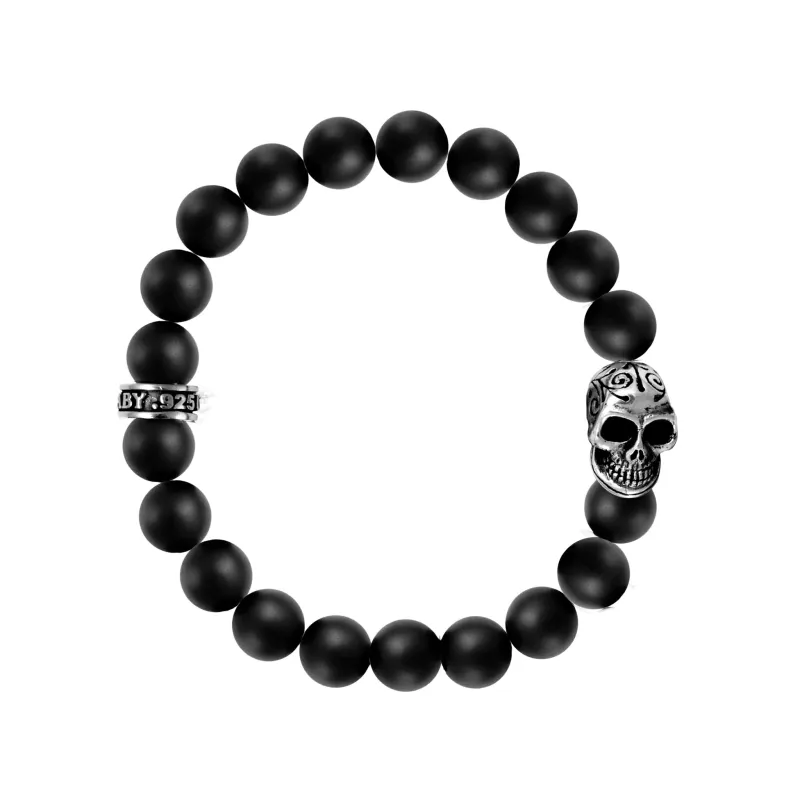 10mm Onyx Bead Bracelet w/Day of the Dead Skull sold by King Baby Studio