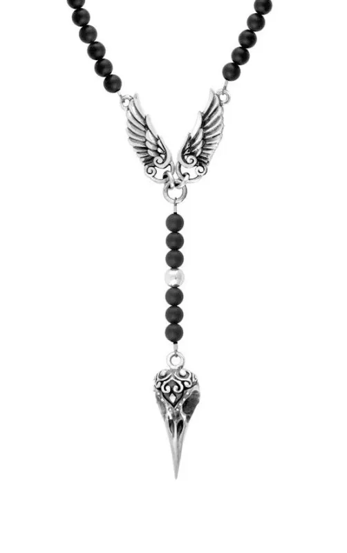 Rosary w/Onyx Beads, Raven Skull and Wings sold by King Baby Studio
