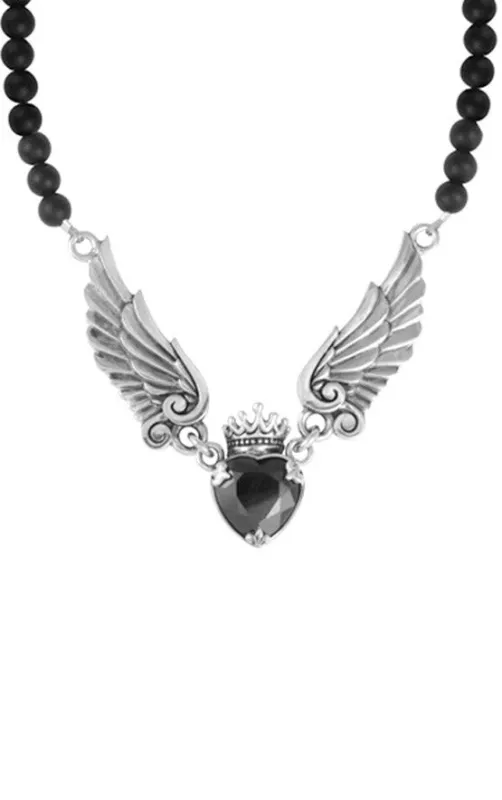 Crowned Black CZ Heart Onyx Bead Necklace made by King Baby Studio